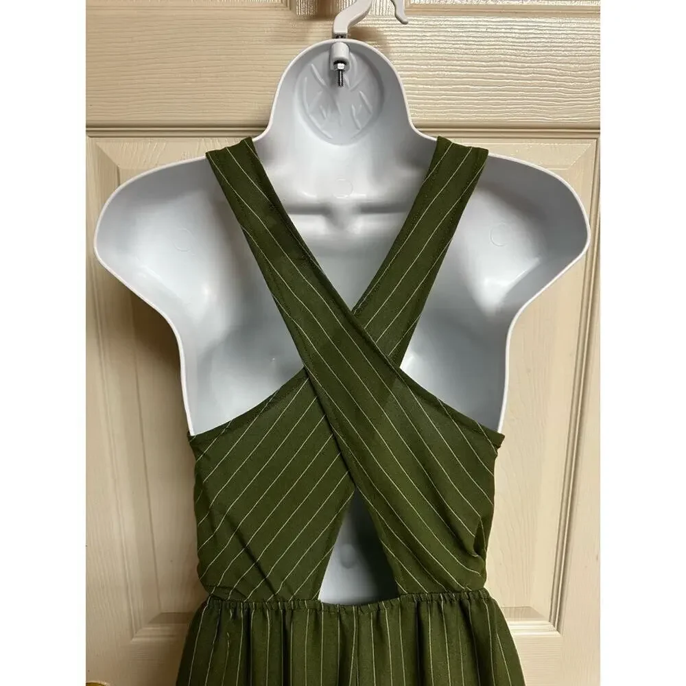 Flying Tomato Sleeveless Wide Leg Belted Jumpsuit in Green‎ Size Small
